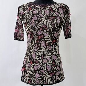 ANAC by Kimmy Y2K Micro Mesh Top Size M Brown Floral Polka Dots Fairy Grunge